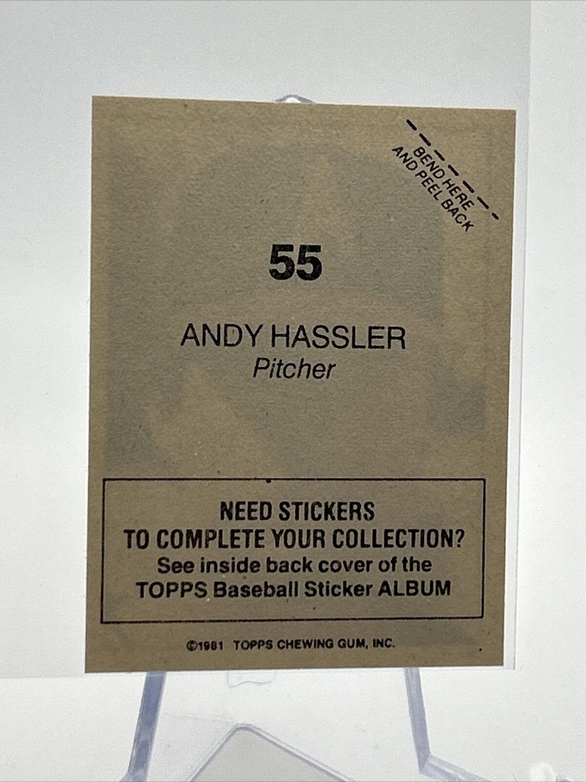 1981 Topps Stickers Andy Hassler Baseball Card #55 NM-Mint FREE SHIPPING