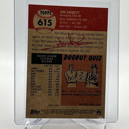 2023 Topps Living Set Jim Abbott Baseball Card #615 Mint FREE SHIPPING