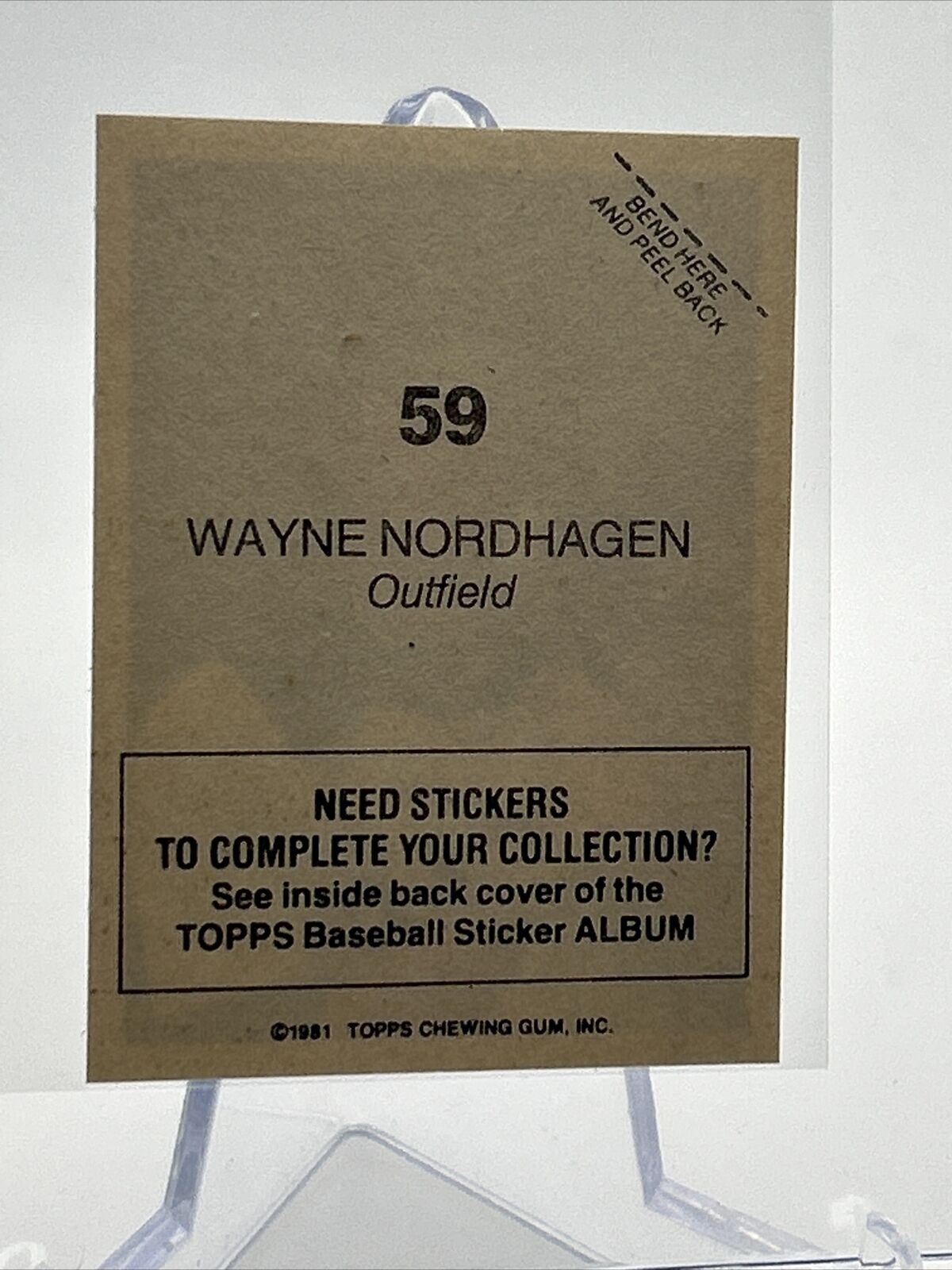 1981 Topps Stickers Wayne Nordhagen Baseball Card #59 NM-Mint FREE SHIPPING