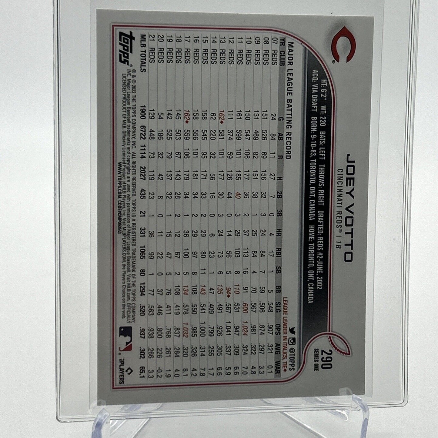 2022 Topps Joey Votto Baseball Card #290 Mint FREE SHIPPING