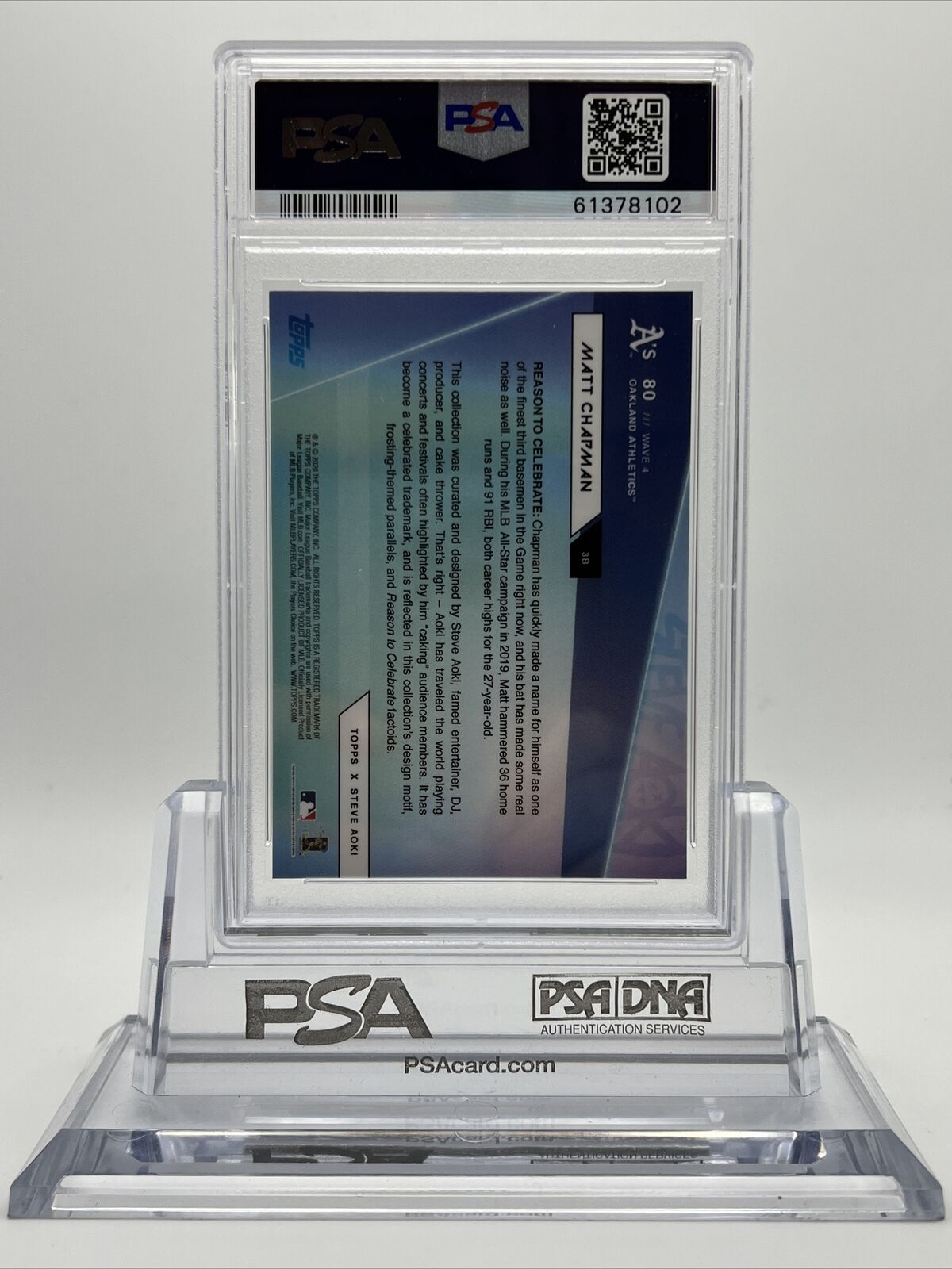 2020 Topps X Steve Aoki Matt Chapman Baseball Card #80 PSA 10