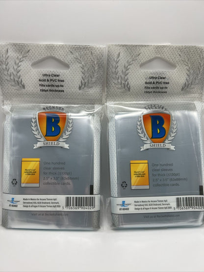 Beckett Shield Soft Card THICK Sleeves 2 Packs of 100 Sleeves for 130pt Cards