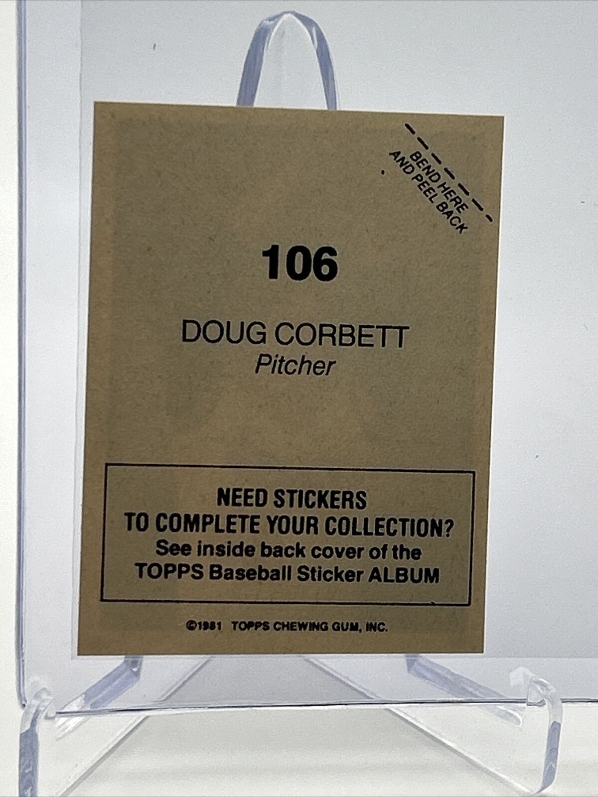 1981 Topps Stickers Doug Corbett Baseball Card #106 NM-Mint FREE SHIPPING