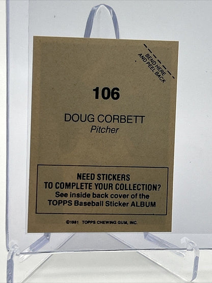1981 Topps Stickers Doug Corbett Baseball Card #106 NM-Mint FREE SHIPPING