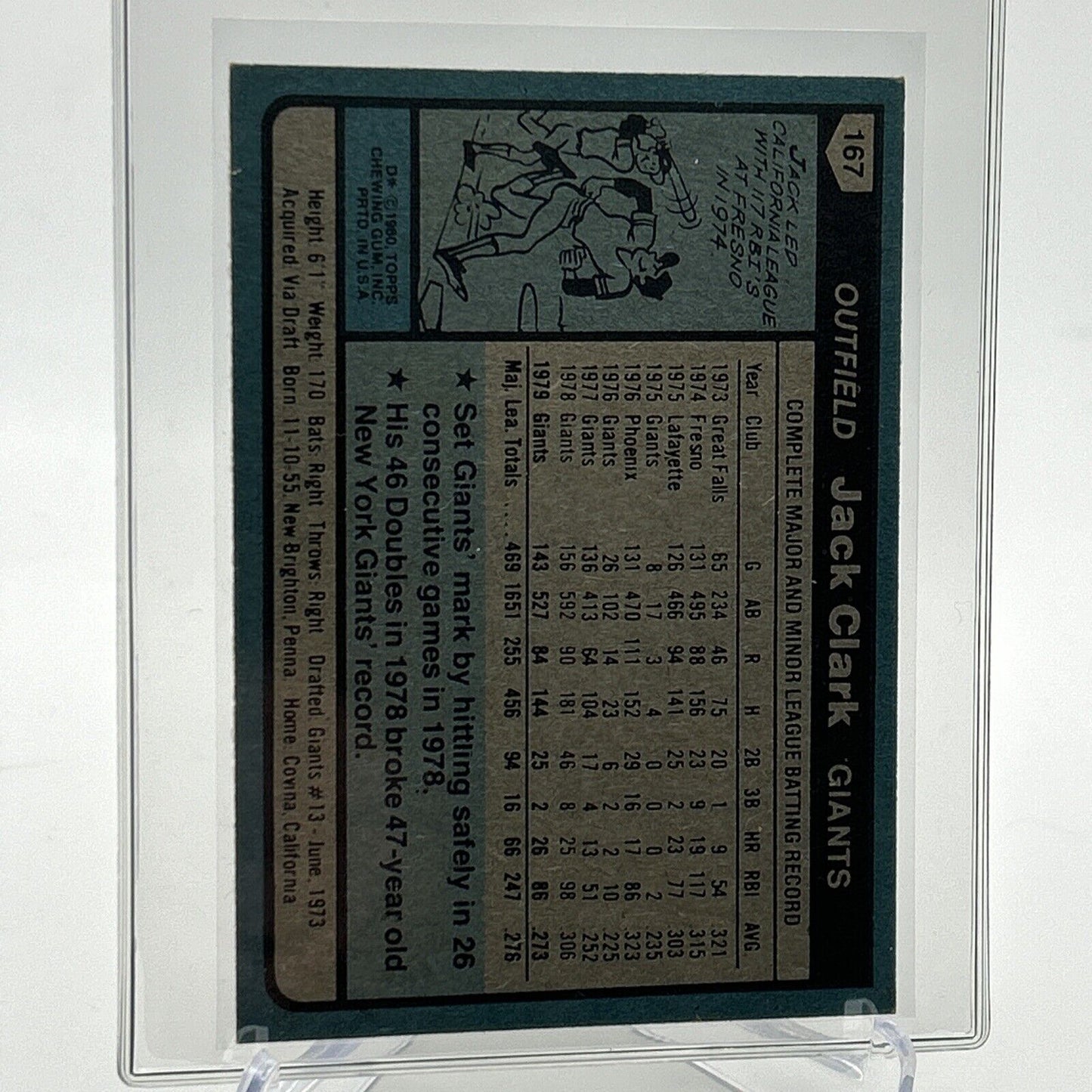 1980 Topps Jack Clark Baseball Card #167 NM-Mint FREE SHIPPING