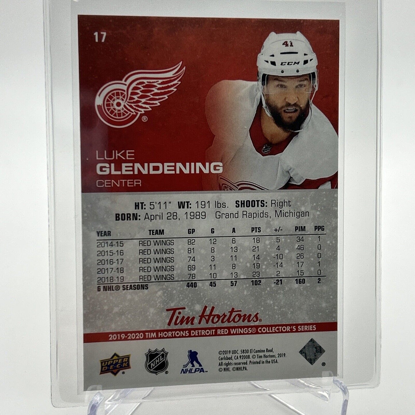 2019-20 Upper Deck Tim Hortons Luke Glendening Card #17 Mint FREE SHIPPING