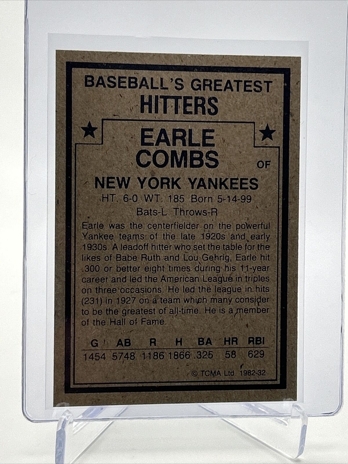 1982 TCMA Greatest Hitters Earle Combs Baseball Card #32 Mint FREE SHIPPING