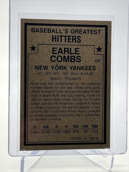 1982 TCMA Greatest Hitters Earle Combs Baseball Card #32 Mint FREE SHIPPING