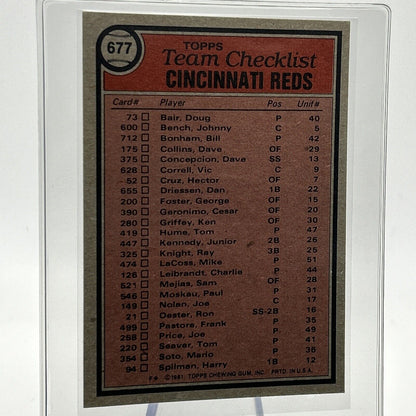 1981 Topps Cincinnati Reds Checklist Baseball Card #677 NM-Mint FREE SHIPPING