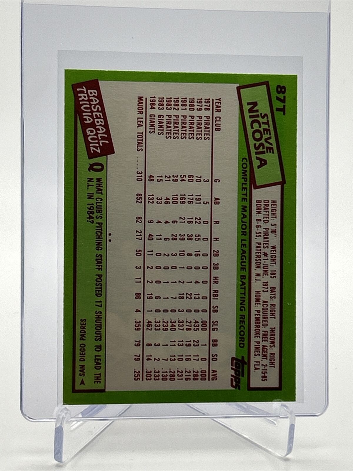 1985 Topps Traded Steve Nicosia Baseball Card #87T NM-MT FREE SHIPPING