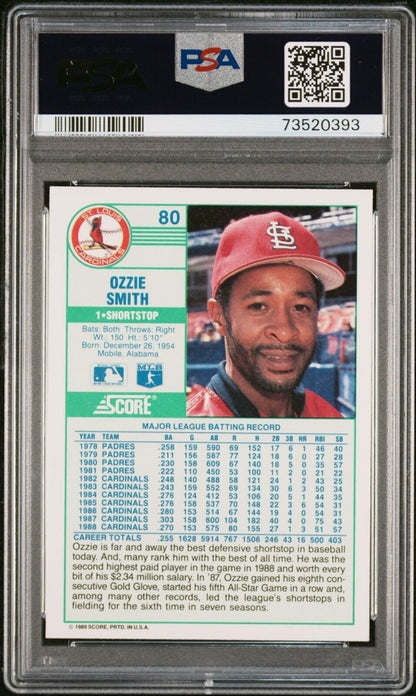 1989 Score Ozzie Smith Baseball Card #80 PSA 10 Gem Mint