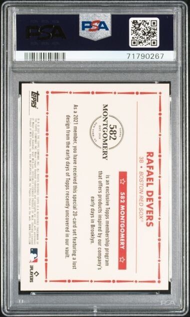 2020 Topps 582 Montgomery Club Set 4 Rafael Devers Baseball Card PSA 9 Mint