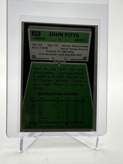 1975 Topps John Pitts Football Card #409 NM Quality FREE SHIPPING