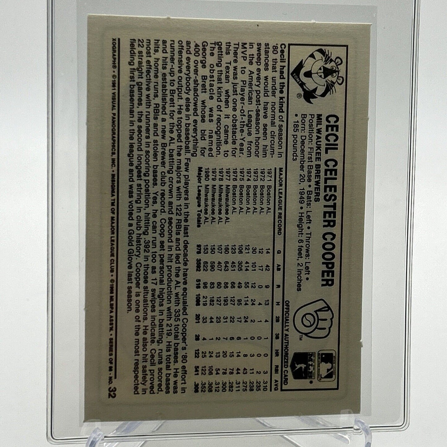 1981 Kellogg's Cecil Cooper Baseball Card #32 NM-Mint FREE SHIPPING