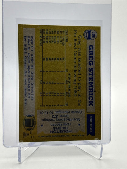 1982 Topps Greg Stemrick Football Card #106 NM-MT FREE SHIPPING
