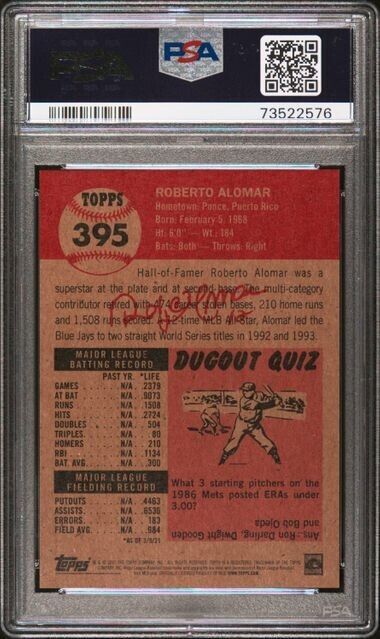 2021 Topps Living Set Roberto Alomar Baseball Card #395 PSA 9 Mint
