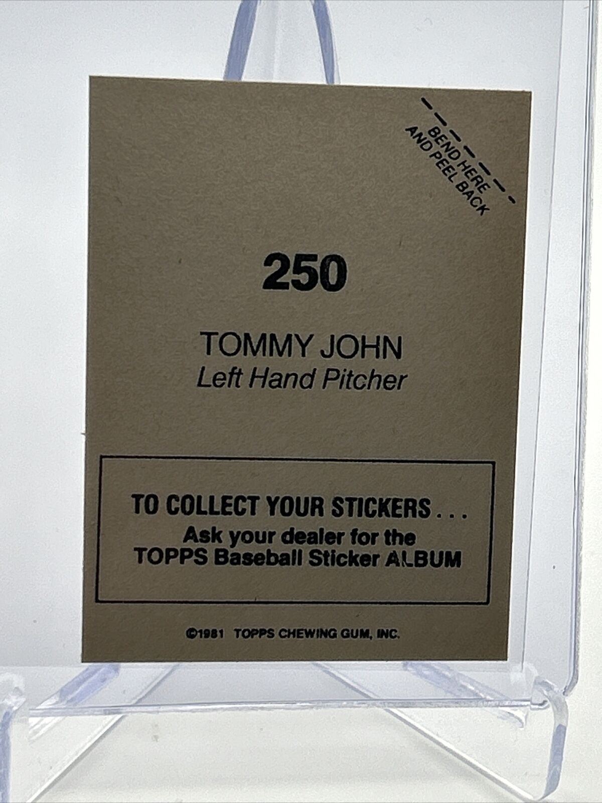 1981 Topps Stickers Tommy John FOIL Baseball Card #250 NM-Mint FREE SHIPPING