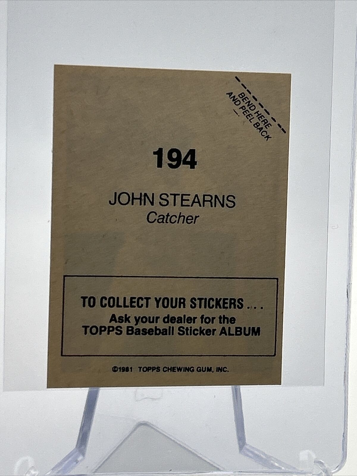 1981 Topps Stickers John Stearns Baseball Card #194 NM-Mint FREE SHIPPING