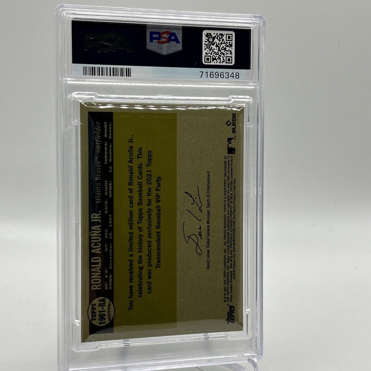 2022 Topps Transcendent VIP Party Ronald Acuna Jr. Card #1961 PSA 10 23/95