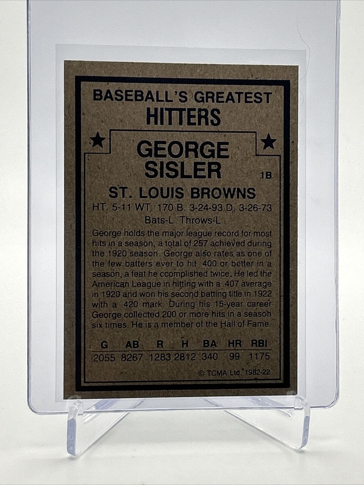 1982 TCMA Greatest Hitters George Sisler Baseball Card #22 Mint FREE SHIPPING