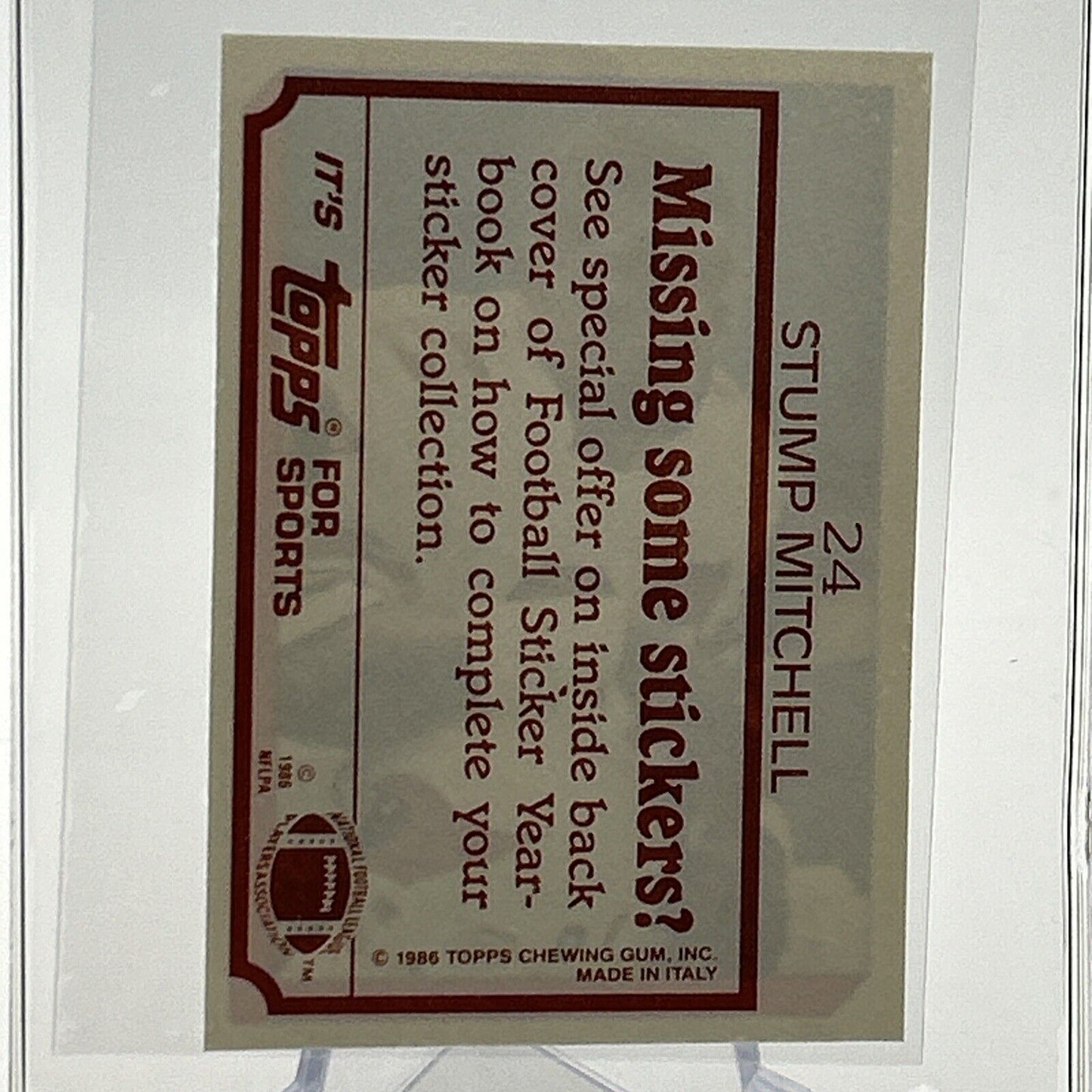 1986 Topps Stump Mitchell Football Sticker Card #24 NM-MT FREE SHIPPING