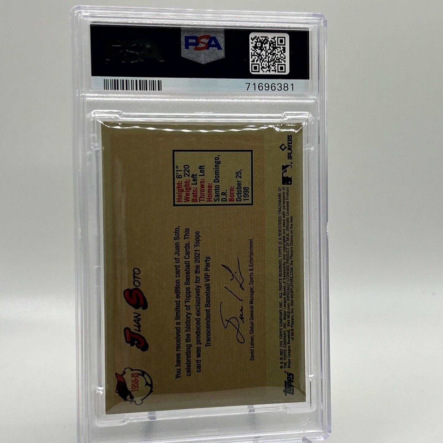2022 Topps Transcendent VIP Party Juan Soto Baseball Card #1958 PSA 10 23/95