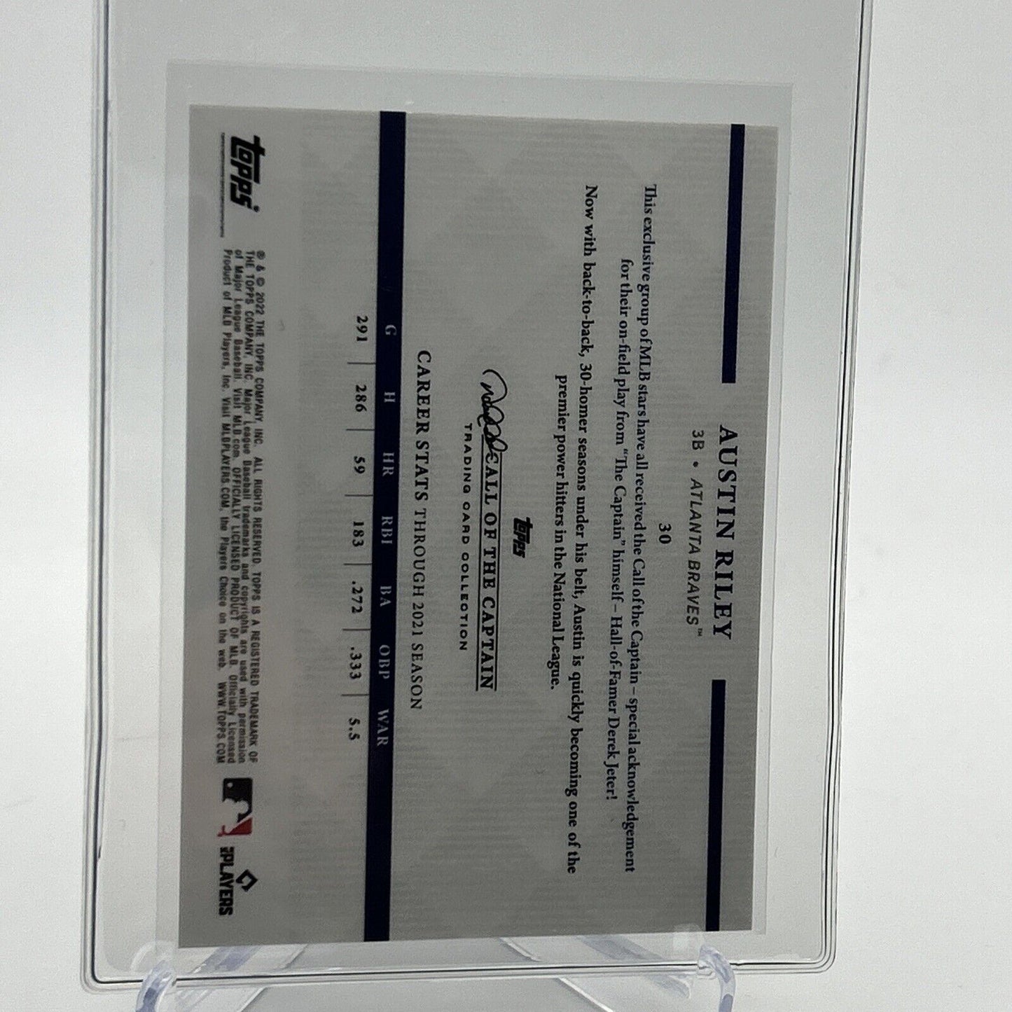 2022 Topps x Derek Jeter Austin Riley Baseball Card #30 Mint FREE SHIPPING