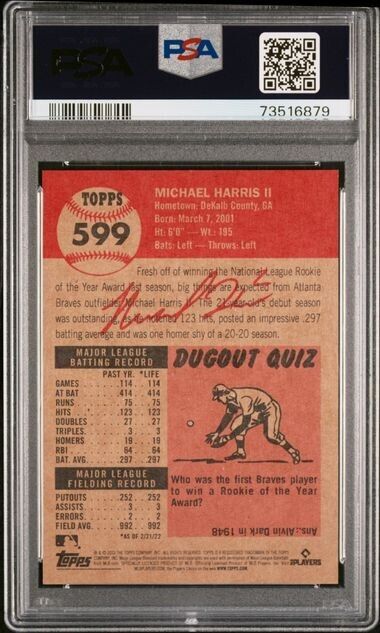 2023 Topps Living Set Michael Harris II Rookie Baseball Card #599 PSA 9 Mint
