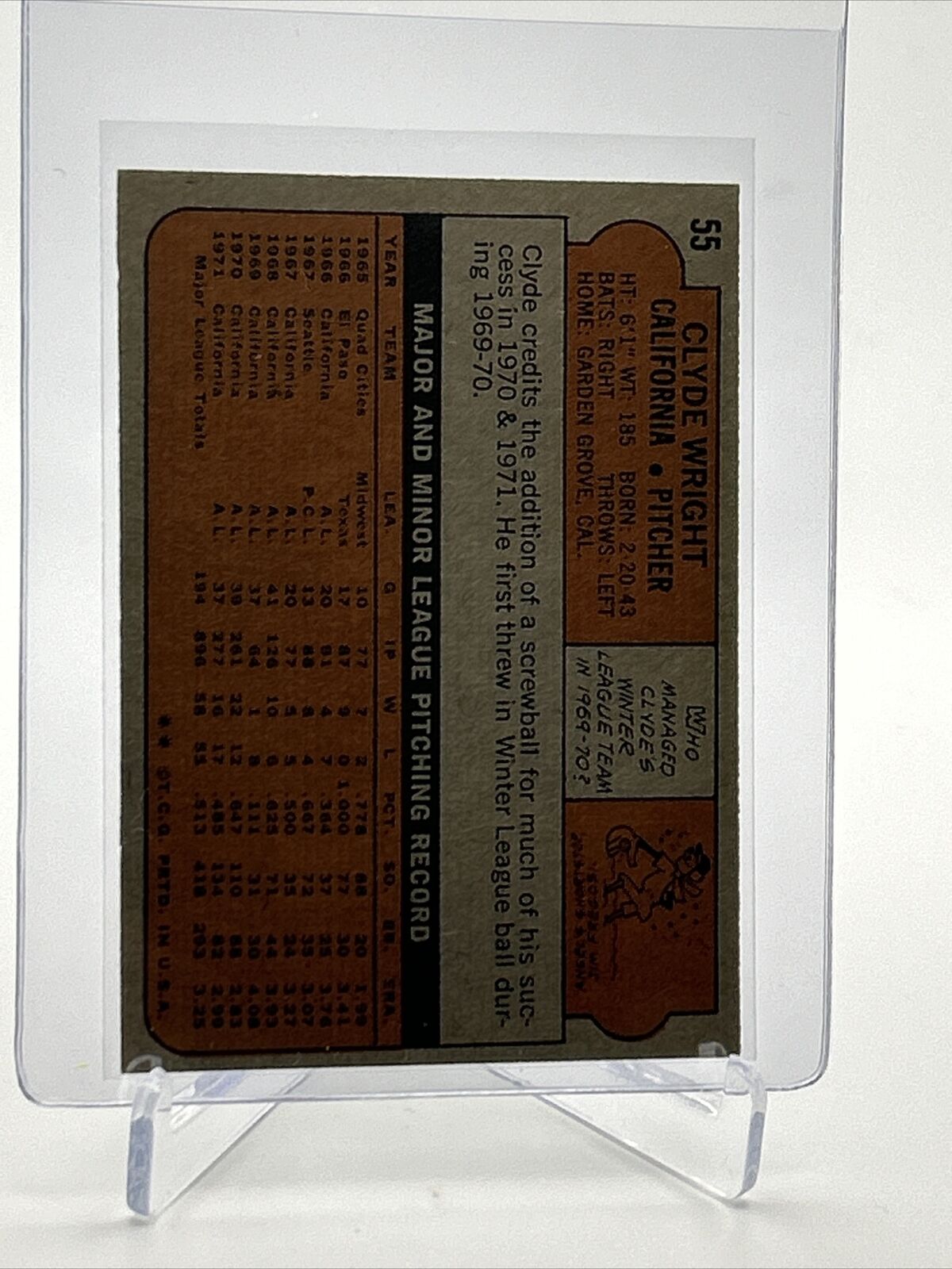 1972 Topps Clyde Wright Baseball Card #55 VG-EX Quality FREE SHIPPING