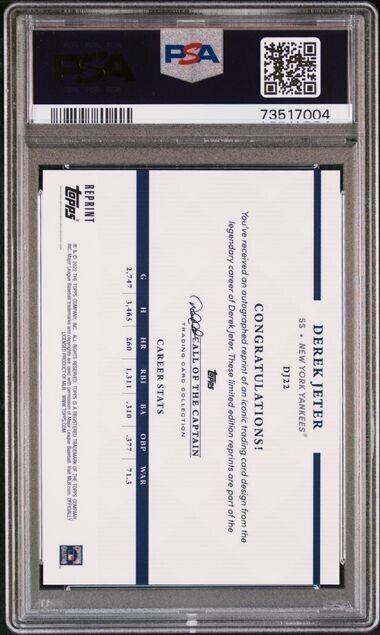 2022 Topps x Derek Jeter 22 Years of Topps FOILBOARD Derek Jeter Card DJ22 PSA 9