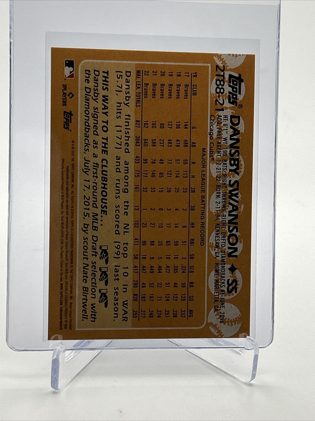 2023 Topps 1988 Topps 35th Dansby Swanson Baseball Card #2T88-21 FREE SHIPPING