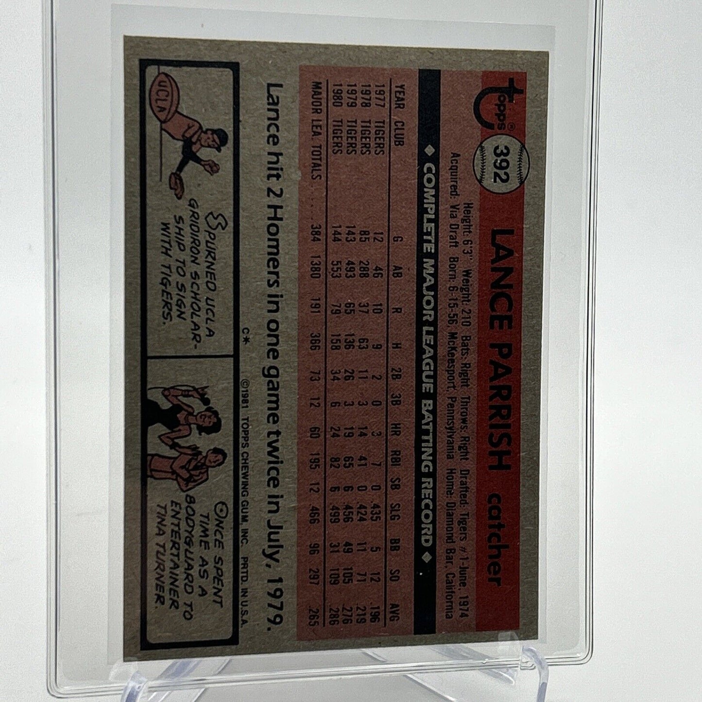 1981 Topps Lance Parrish Baseball Card #392 NM-Mint FREE SHIPPING