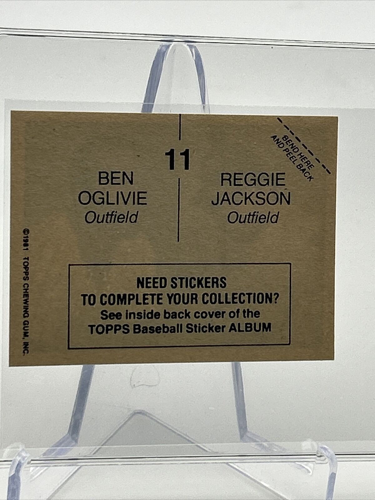 1981 Topps Stickers Reggie Jackson/Ben Oglivie Card #11 NM-Mint FREE SHIPPING