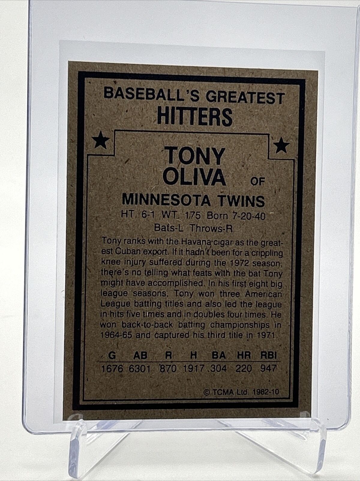 1982 TCMA Greatest Hitters Tony Oliva Baseball Card #10 Mint FREE SHIPPING
