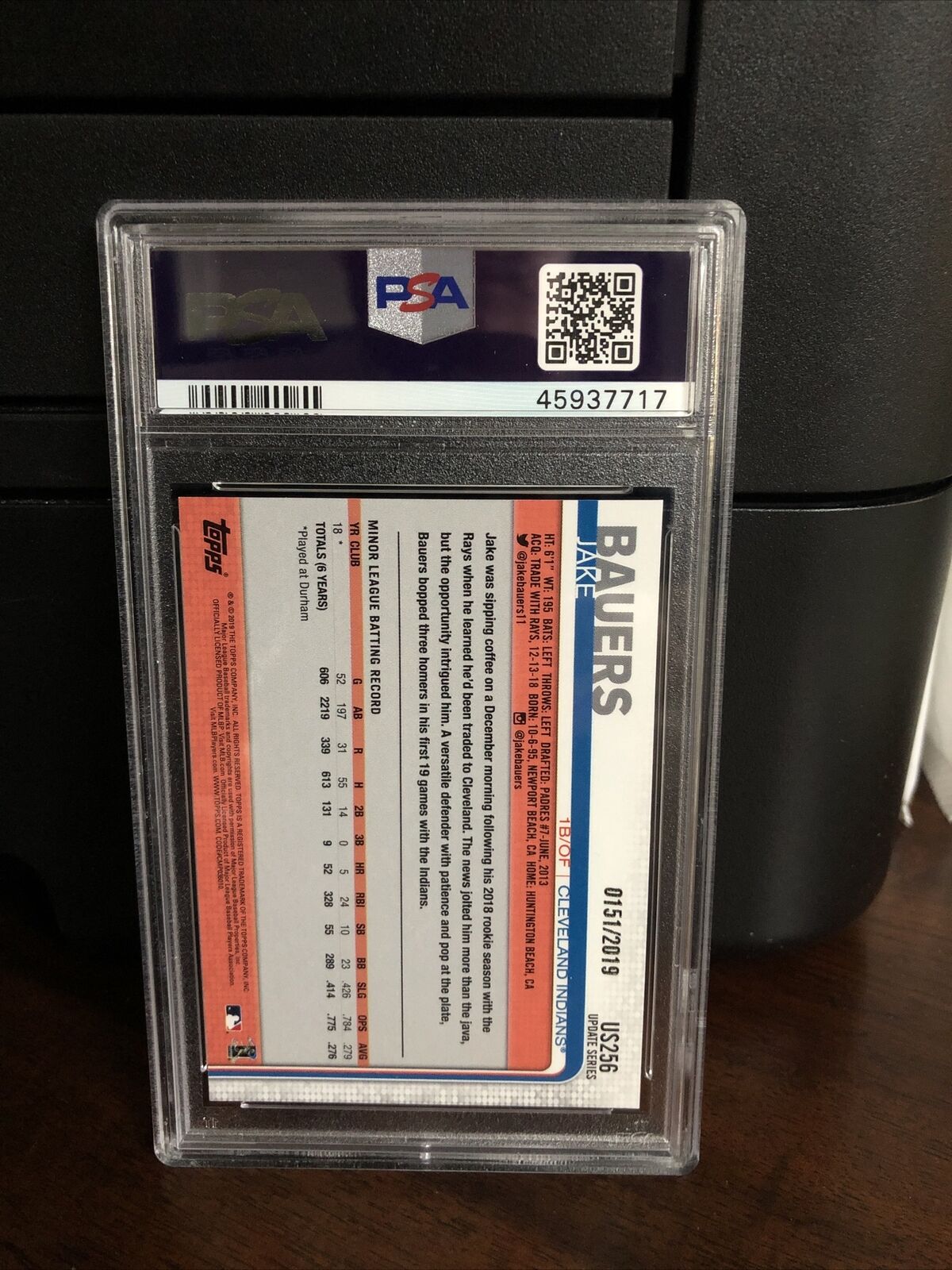 2019 Topps Update GOLD Jake Bauers Rookie Baseball Card #US256 PSA 10 Gem Mint
