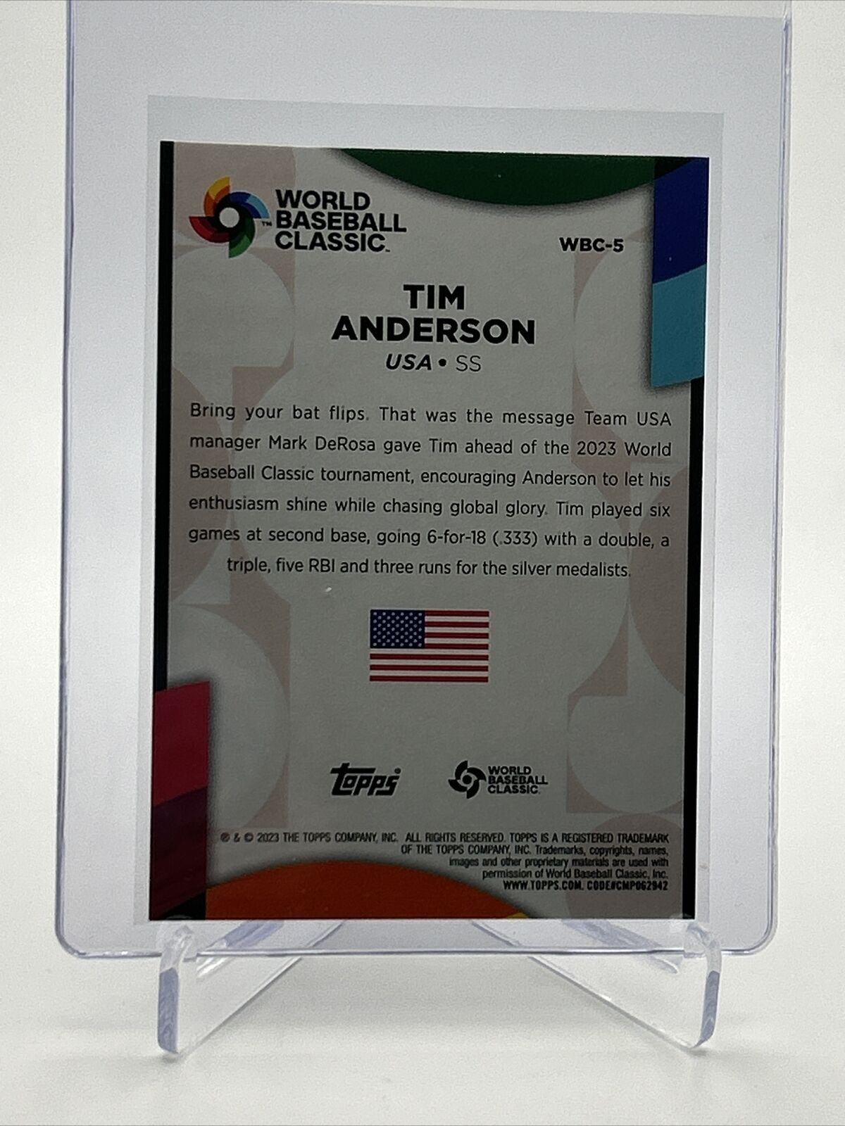 2023 Topps World Baseball Classic Stars Tim Anderson #WBC-5 FREE SHIPPING