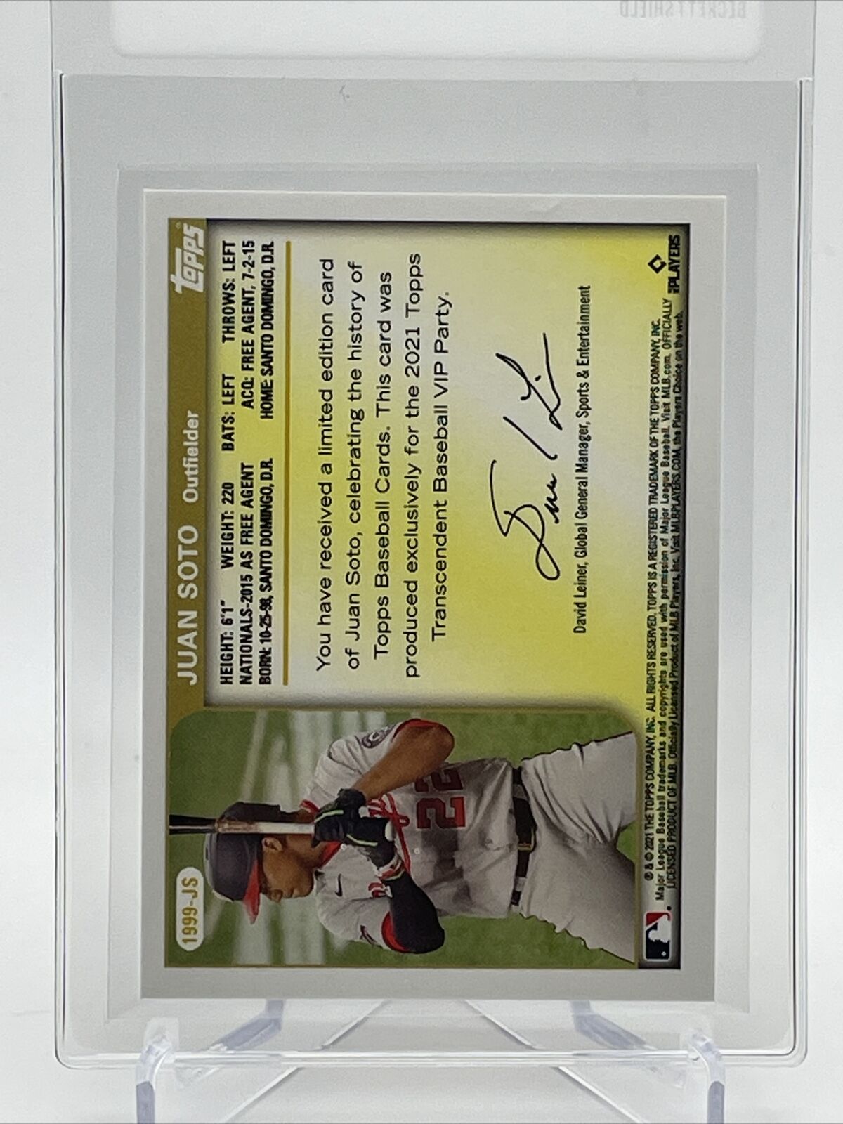 2021 Topps Transcendent Juan Soto Baseball Card #1999-JS 23/95 1999 Topps