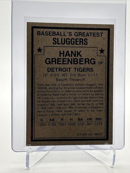 1982 TCMA Greatest Sluggers Hank Greenberg Baseball Card #27 Mint FREE SHIPPING