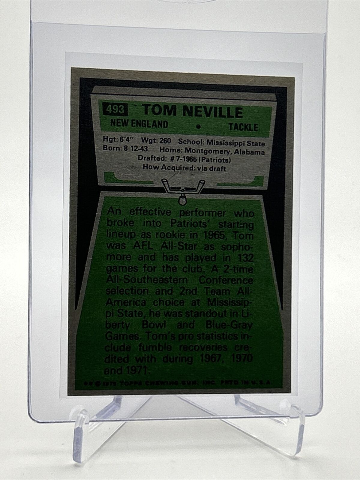1975 Topps Tom Neville Football Card #493 NM Quality FREE SHIPPING