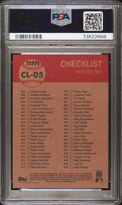 2022 Topps Living Set Checklist 401-500 Baseball Card #CL05 PSA 10 Gem Mint