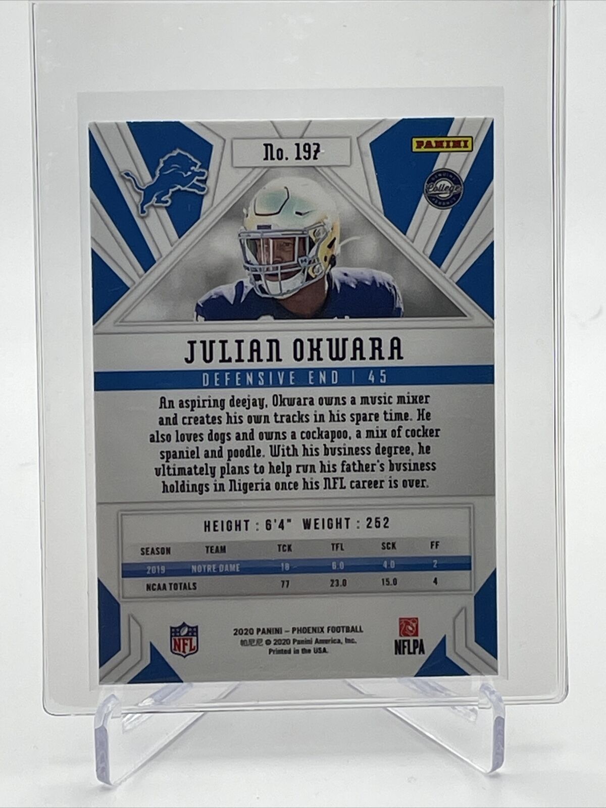 2020 Panini Phoenix FIRE BURST Julian Okwara Rookie #197 Mint FREE SHIPPING