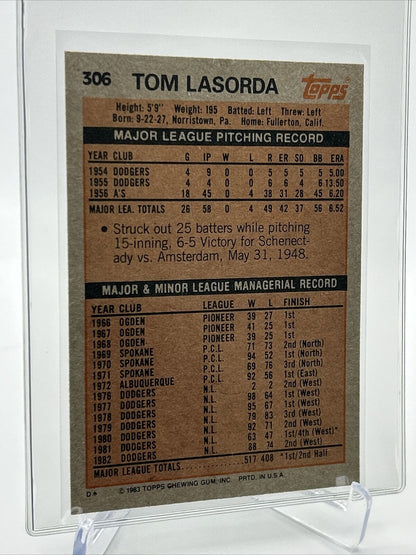 1983 Topps Tom Lasorda Baseball Card #306 NM-Mint FREE SHIPPING