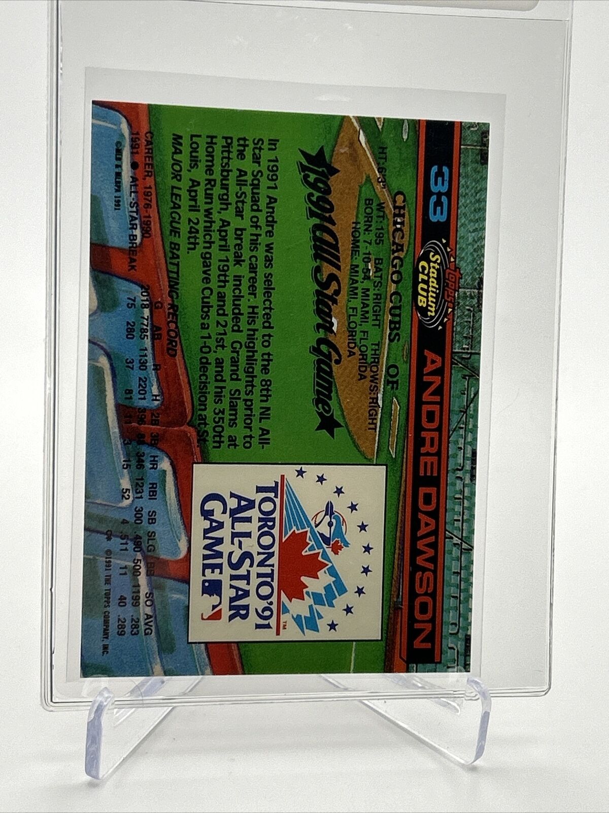 1992 Stadium Club Dome Andre Dawson Baseball Card #33 Mint FREE SHIPPING