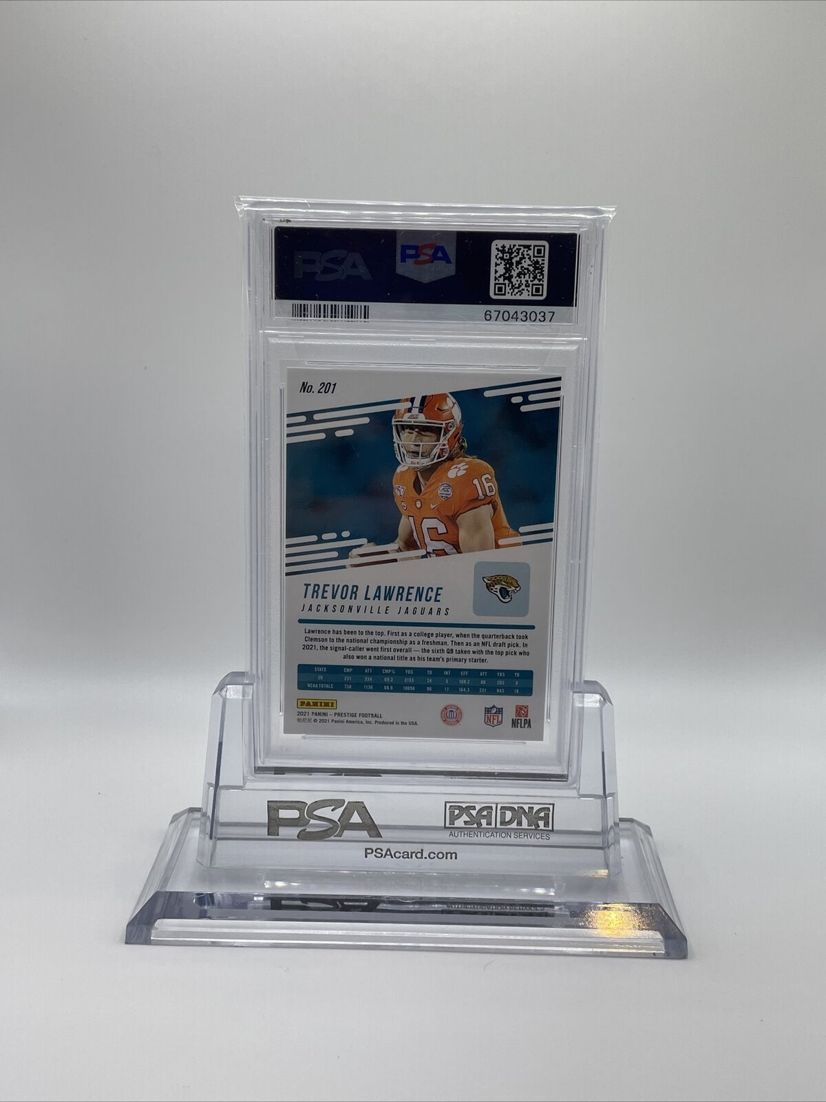 2021 Prestige SUNBURST XTRA Trevor Lawrence Rookie Football Card #201 PSA 9 Mint
