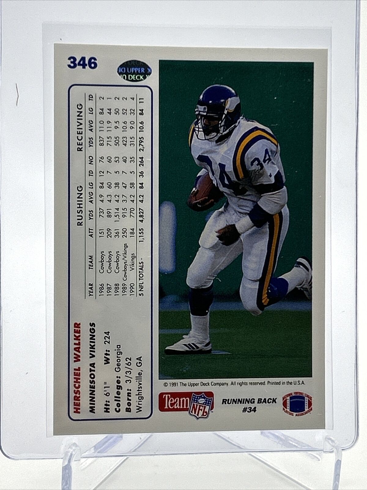 1991 Upper Deck Herschel Walker Football Card #346 Mint FREE SHIPPING
