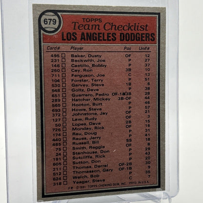1981 Topps Los Angeles Dodgers Checklist Card #679 NM-Mint FREE SHIPPING
