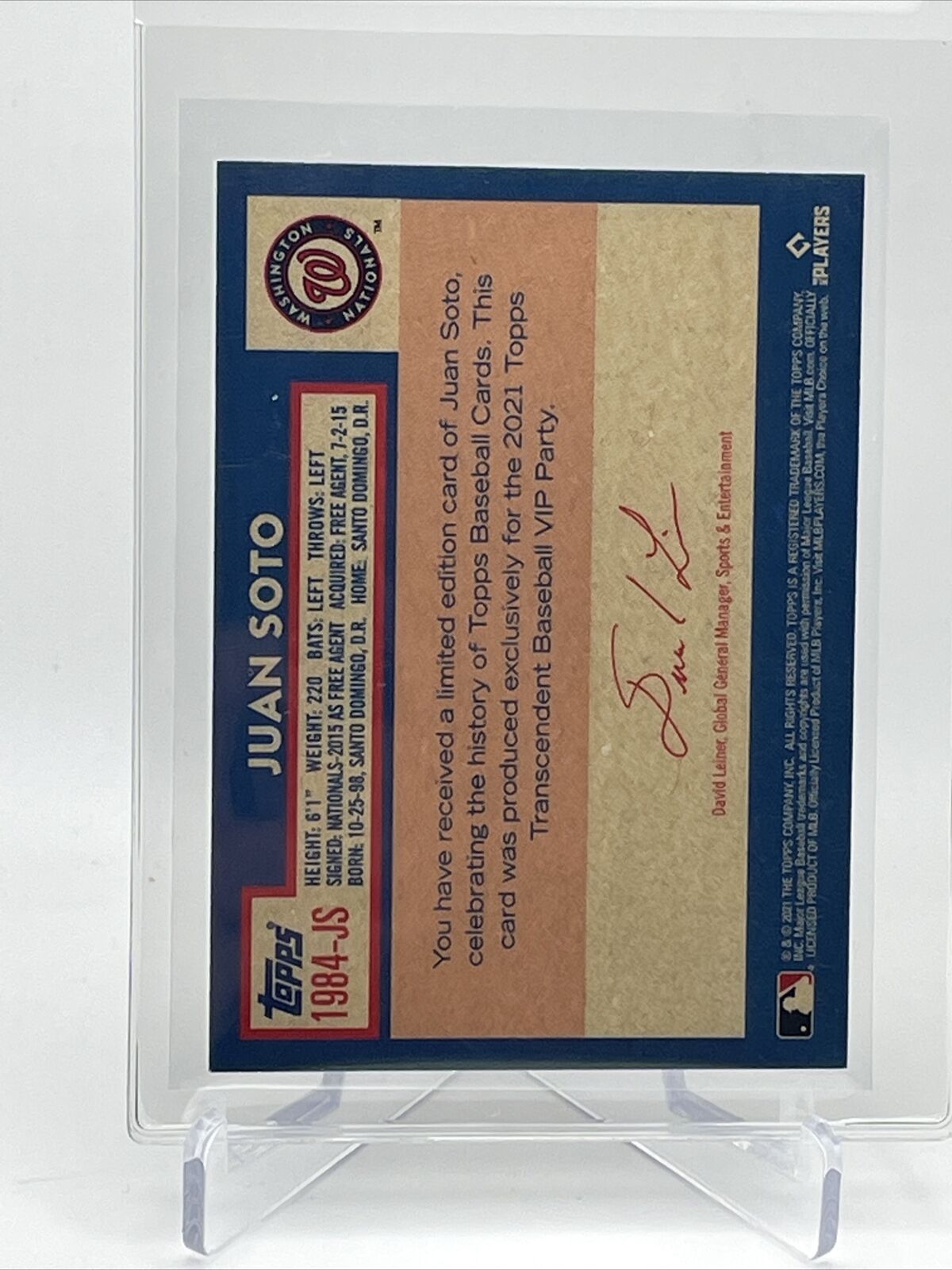 2021 Topps Transcendent Juan Soto Baseball Card #1984-JS 35/95 1984 Topps