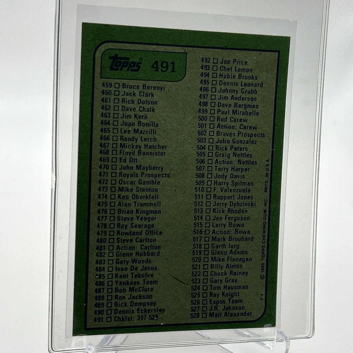 1982 Topps Checklist: 397-528 Baseball Card #491 NM-Mint FREE SHIPPING