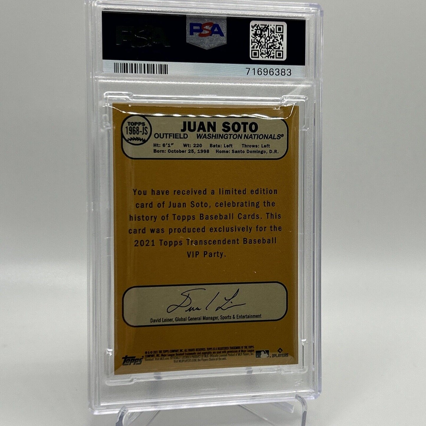 2022 Topps Transcendent VIP Party Juan Soto Baseball Card #1968 PSA 10 23/95