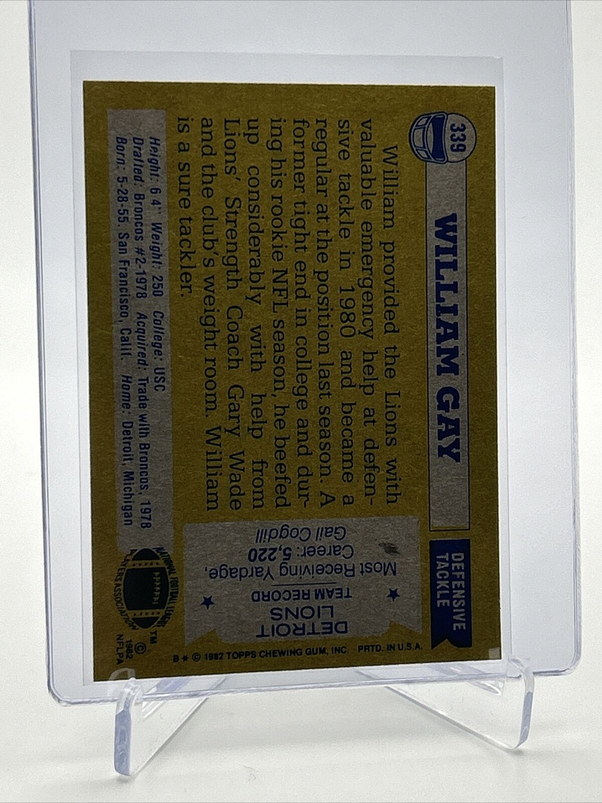 1982 Topps William Gay Rookie Football Card #339 NM-MT FREE SHIPPING